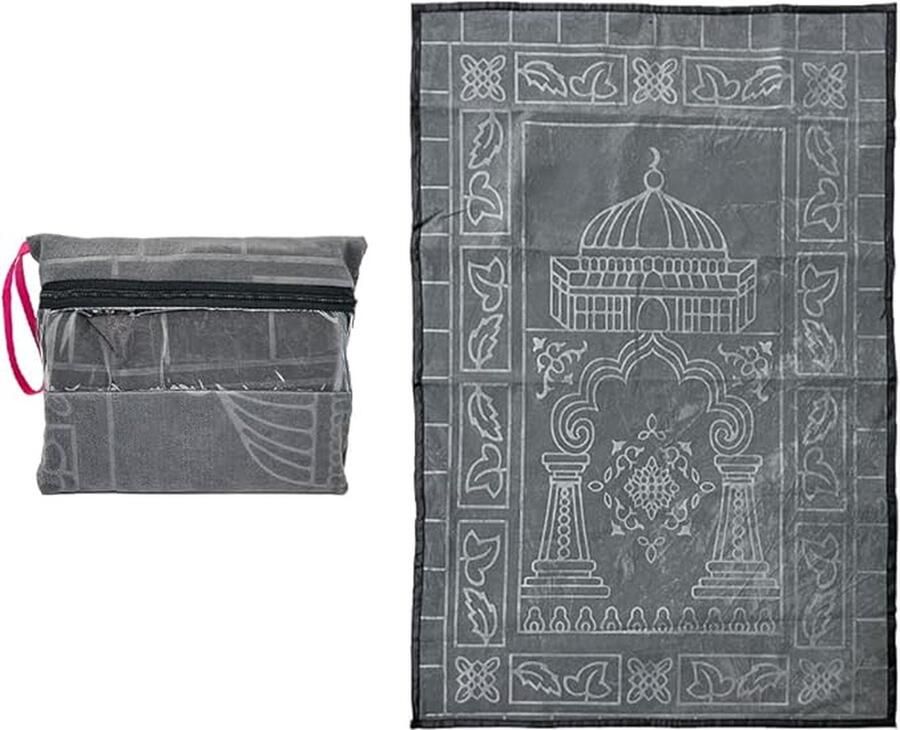 Draagbaar moslim gebedskleed zachte moslimgebedsmat Ramadan draagbare reisgebedsmat islamitische gebedsmat voor moslimvrouwen en mannen zachte luxe voor moslimgebed donkergrijs