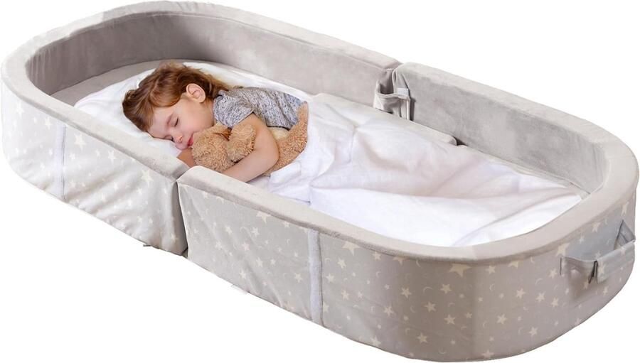Draagbaar waterdicht kinderbed vloerbed peuters reisbed met matras wasbaar hoeslaken opvouwbaar reisbed voor camping diep grijs