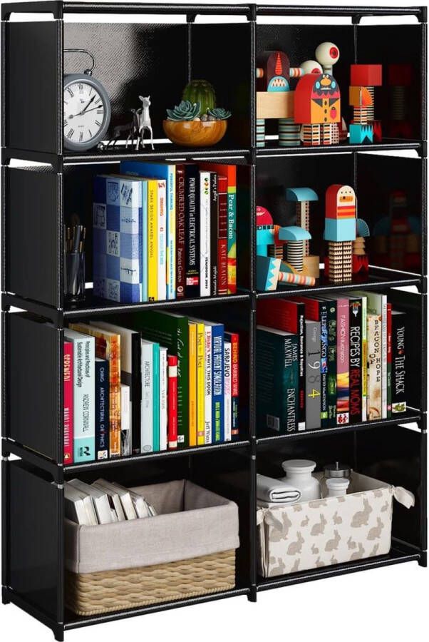 Draagbare 5-laags boekenkast met stoffen doek aan de achterkant 8 kubussen kastorganisator boekenkast woonkamer studeerkamer (zwart)