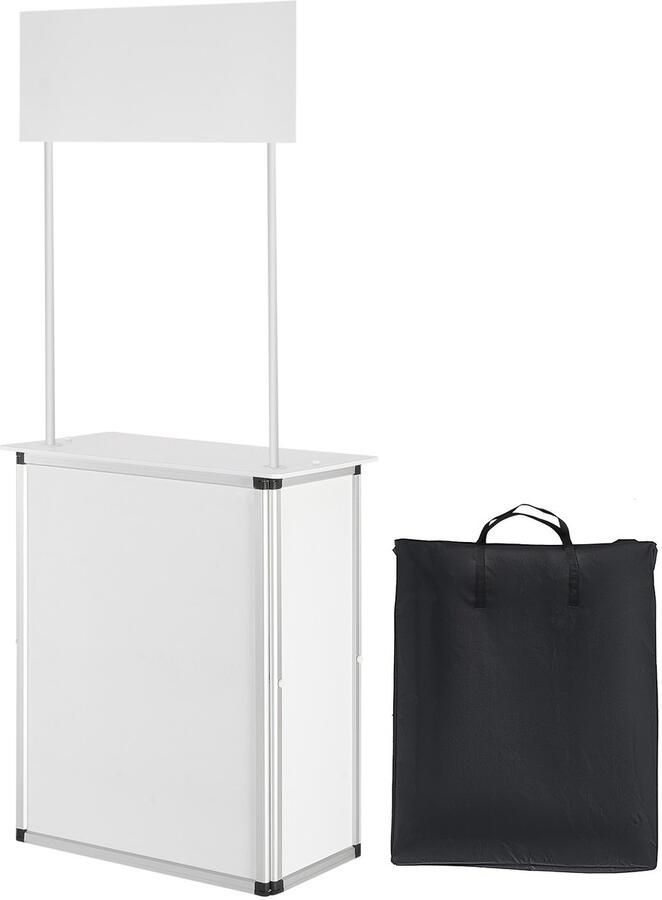 Draagbare Beursstandtafel van 30 91 x 14 96 x 71 46 Opvouwbare Beursbalie met Wand Statafel voor de Detailhandel Pop-up Podium met Opbergrek en Draagtas