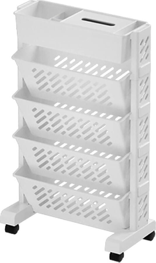 Draagbare boekenkast draaibaar afneembaar multifunctionele trolley van kunststof bureau boekenrek bureau-organizer met wielen (5 lagen)