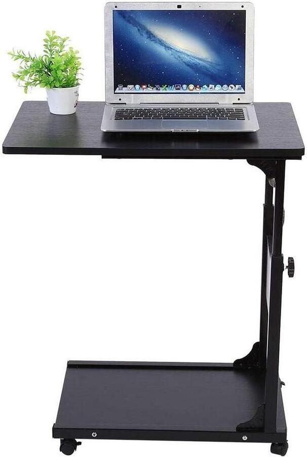 Draagbare computertafel met wielen bijzettafel van hout voor bank of bed zwart