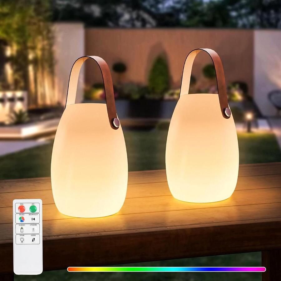 Draagbare Draadloze Accu Tafellamp met Afstandsbediening Warmwit Waterdicht 8 Kleuren Dimbaar Voor Huis en Tuin