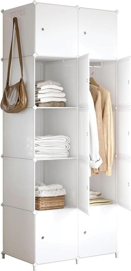 Draagbare garderobekast voor hangkasten Garderobekast met deuren Draagbaar reksysteem Opbergrek voor kleding schoenen speelgoed boeken voor slaapkamers 10 kubussen melkwit - Foto 2