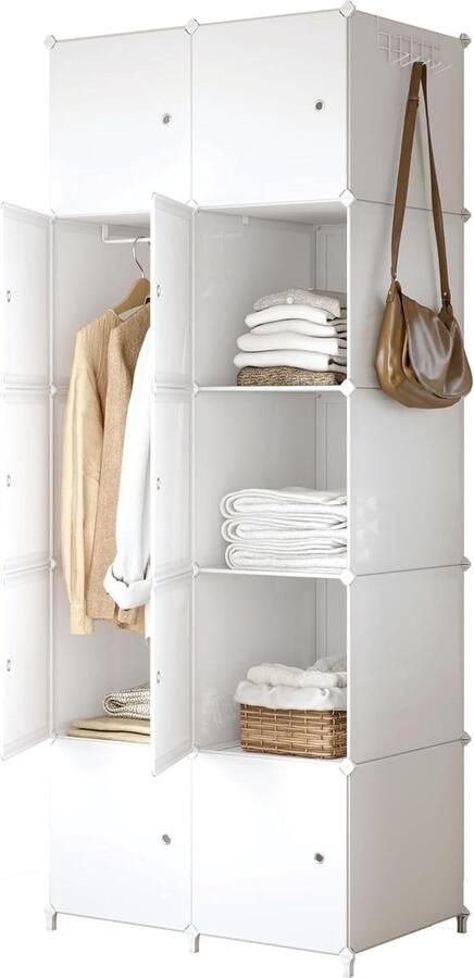 Draagbare garderobekast voor hangkasten Garderobekast met deuren Draagbaar reksysteem Opbergrek voor kleding schoenen speelgoed boeken voor slaapkamers 10 kubussen melkwit
