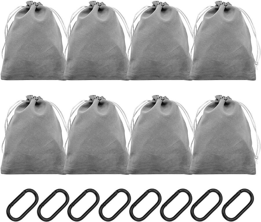 Draagbare gewichtstas voor gordijnen van een buitenprieel 8 gewichtstassen en 8 karabijnhaken 8 clips geschikt voor het bevestigen van buitengordijnen tenten tafelkleden enz. ter voorkoming van wind