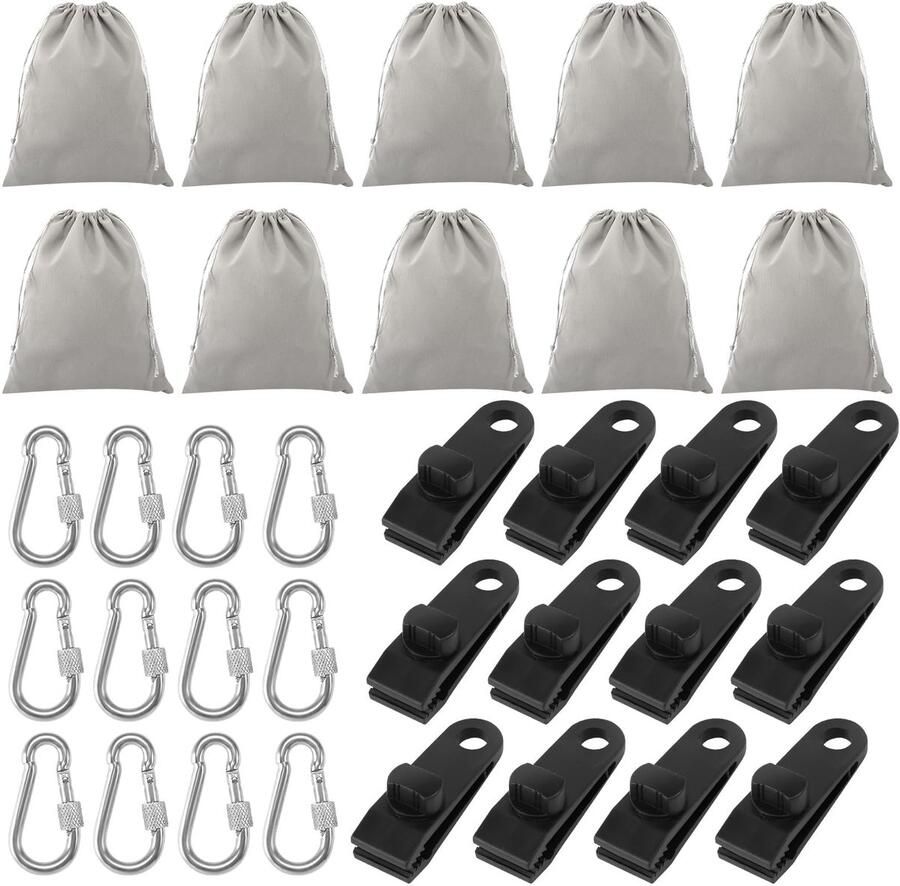 Draagbare gewichtszak voor prieel 10 stuks 20x25cm gewichtszakken voor buitengordijnen canvasgewichten met 12 karabijnhaken 12 clips prieelzandzakken voor gordijnen tenten en tafelkleden
