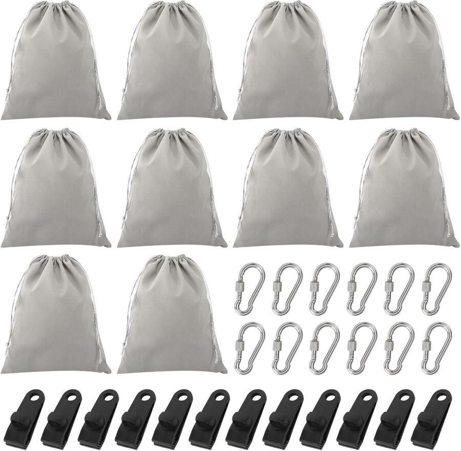 Draagbare gewichtszak voor prieelgordijnen buiten 10 gewichtszakken met 12 karabijnhaken 12 clips 20x25cm prieelzandzakken voor prieeltafelkleden prieelgordijnen buiten