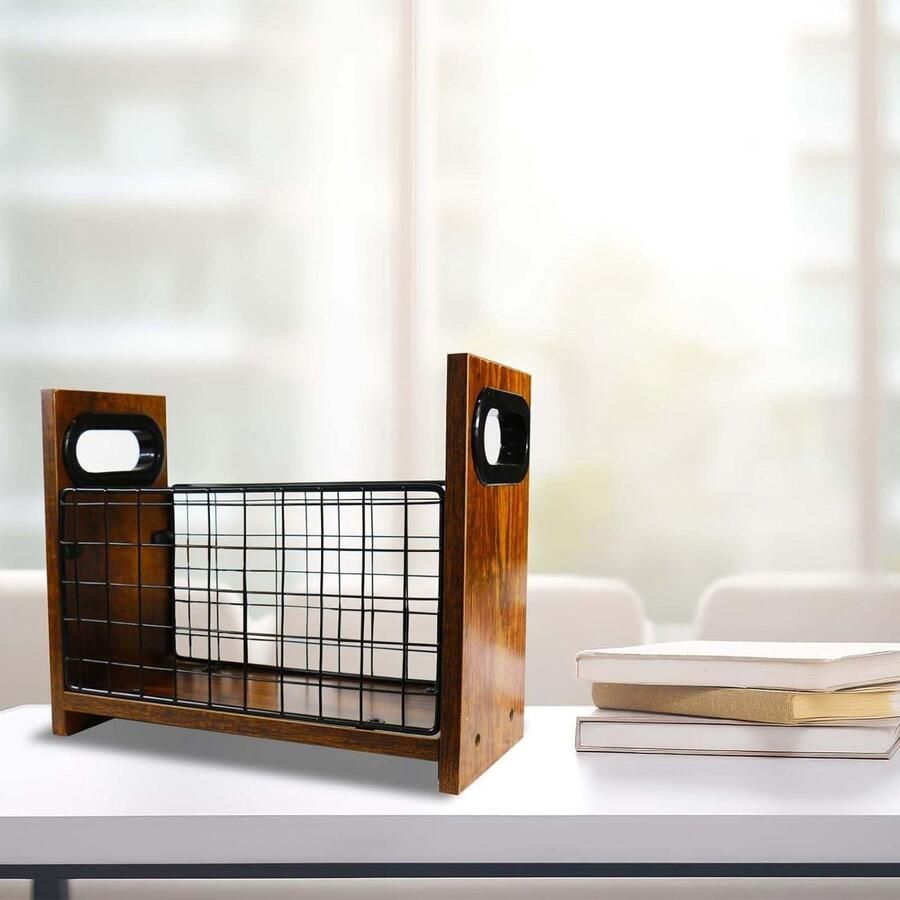 Draagbare houten tijdschriftenhouder A4-formaat Rustieke krantenstandaard Organisator voor bureau thuis 29 x 12 x 14 cm Archiefboek brieven