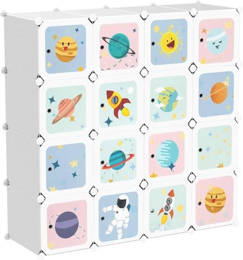 Draagbare kledingkast met 16 kubussen en 4 hangrails Wit 123 x 41 x 123 cm Kledingkast