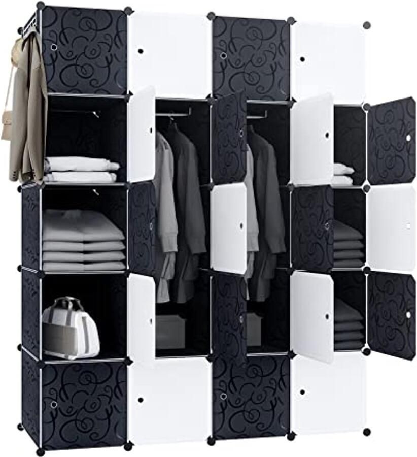 Draagbare Kledingkast met 20 Kubussen Flexibel Reksysteem voor Kleding Boeken en Speelgoed 145 x 178 x 37 cm