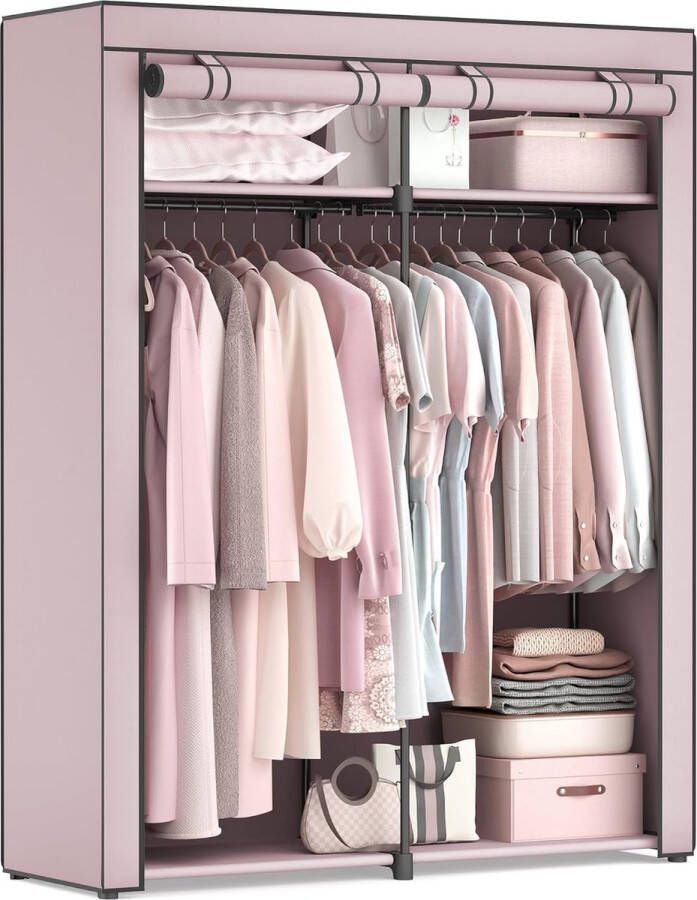 Draagbare kledingkast met ophangstang kledingrek opvouwbaar kleedkamer slaapkamer werkkamer 140 x 43 x 174 cm