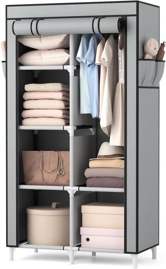 Draagbare Kledingkast Stabiele Opbergoplossing 6 Planken Zwart 84 x 42 x 162 cm