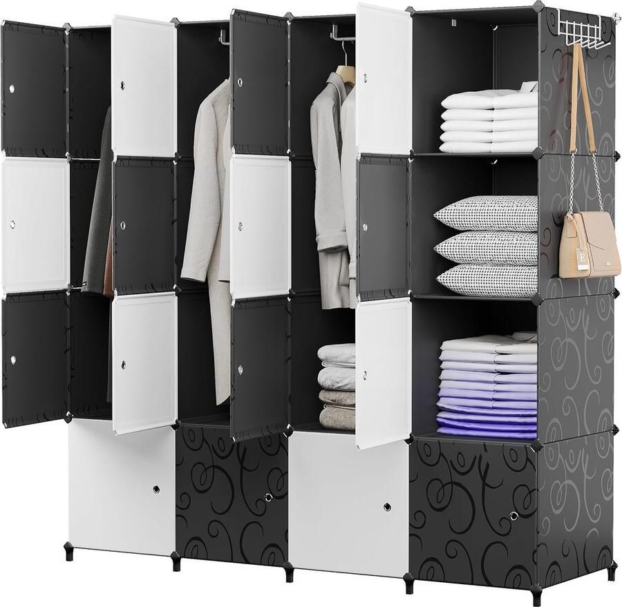 Draagbare kledingkast voor hangende kledingkasten kledingkast met deur draagbaar reksysteem opbergorganizer voor kleding schoenen speelgoed boeken voor slaapkamer 16 kubussen