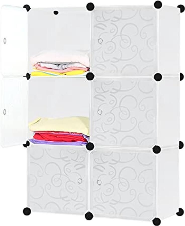 Draagbare Kledingkast voor Thuis Doe-Het-Zelf Reksysteem met 6 Kubussen in Kunststof Ideaal voor Kleding Boeken en Speelgoed