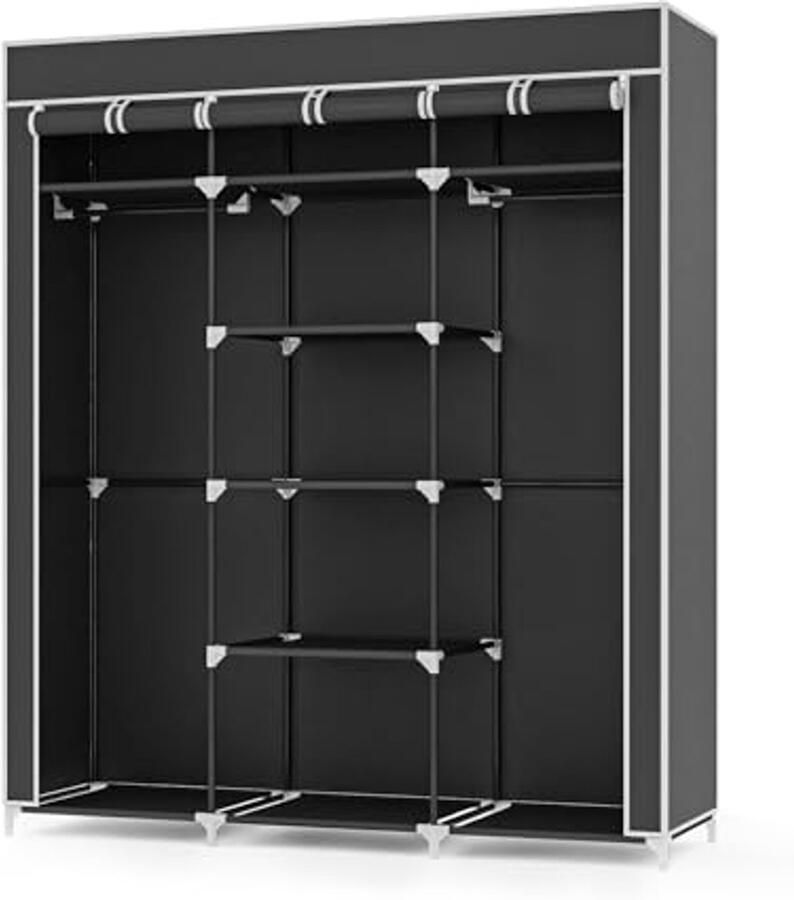 Draagbare Kledingkast Zwart Multifunctionele Opbergoplossing voor Slaapkamer en Woonkamer 175x150x45 cm