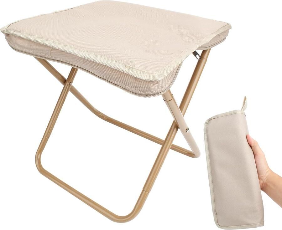 Draagbare Kruk Kleine Opvouwbare Kruk Kampeerkruk Draagbare Opvouwbare Kruk met Draagtas 12in Draagbare Opvouwbare Stoel Opvouwbare Kampeerkruk Buiten Voetenbank voor Reizen Wandelen Hiken Vissen Picknick Barbecue (Khaki)