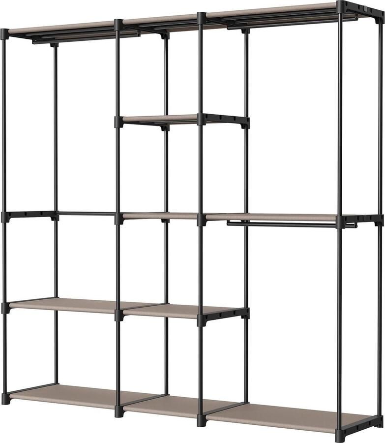 Draagbare open kledingkast kledingrek met stoffen planken 182 x 43 x 182 cm taupe