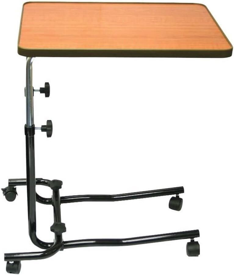 Overbedtafel draagbaar bureau met zwenkwielen Ideaal voor gebruik in bed of rolstoel Verstelbare hoogte Teak en zwart