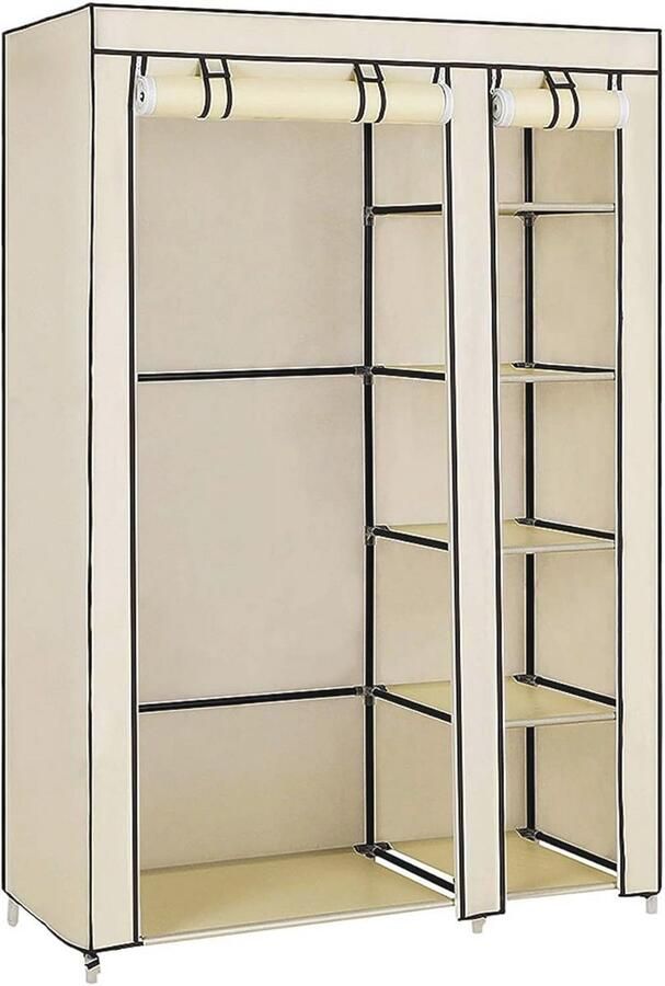 Draagbare Stoffen Kledingkast Beige Opbergruimte met Twee Stangen 110x45x175 cm