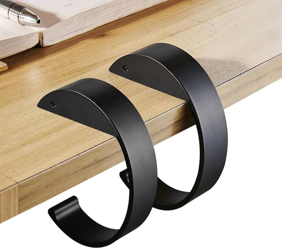 Draagbare tafeltassenhaken 2 stuks C-vormige haken voor handtassen Haken voor het ophangen van de bureaurand C-vormige tashaken voor bureau restaurant bar (zwart)