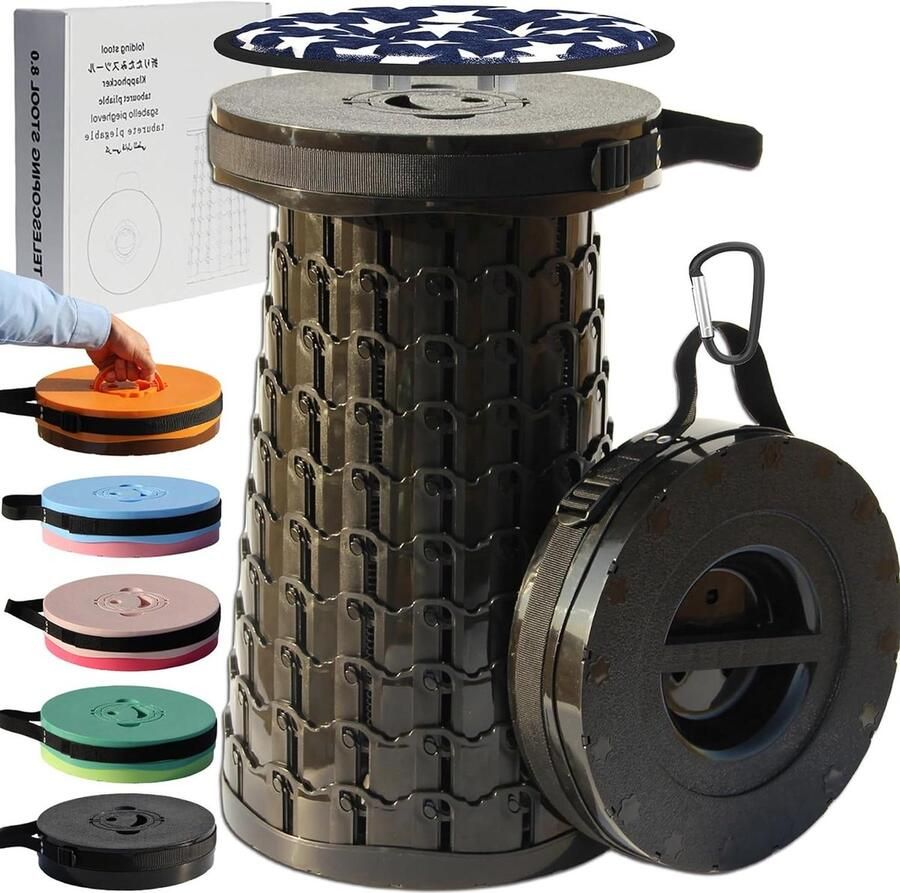 Draagbare telescopische klapkruk met kussen voor volwassenen stabiele campingkruk met 450 kg draagvermogen voor outdoor activiteiten tuinwandelingen en grillen Kruk