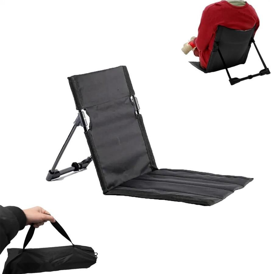 Draagbare ultralichte en opvouwbare ligstoel voor buiten draagbare strandligstoel Strandstoel Verstelbaar Campingstoelen Vloerstoel Inklapbaar met Rugleuning Kampeermeubelen Visstoel Vouwstoel Opvouwbaar Lichtgewicht Zwart