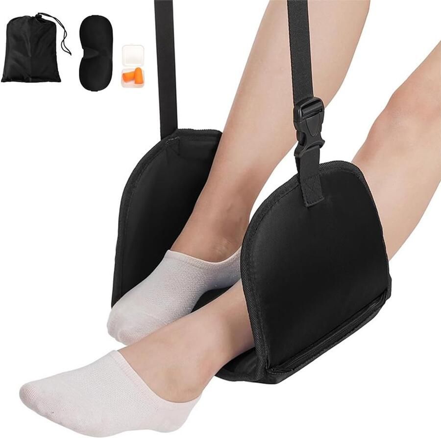 Draagbare vliegtuigvoetsteun Comfortabel en verstelbaar Set met slaapmasker en oordopjes