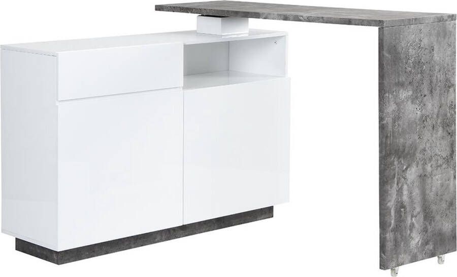 Vente-unique Draaibaar barmeubel ELDIR 2 deuren 1 lade en 1 nis MDF Witgelakt & betonkleur L 130 cm x H 95 cm x D 40 cm - Foto 2