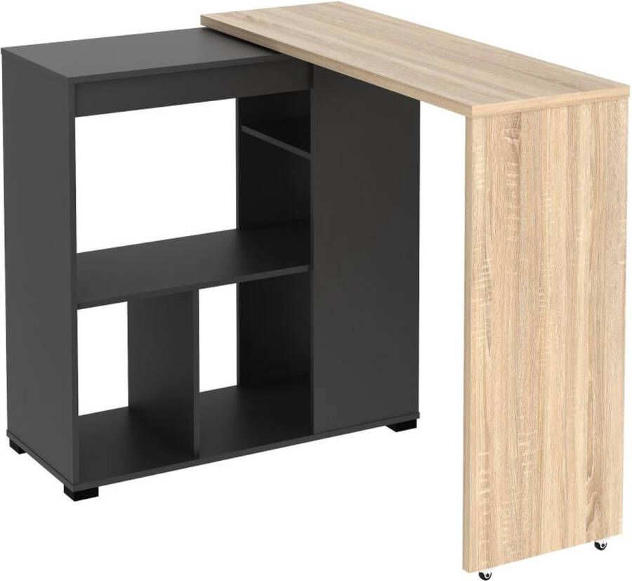 Vente-unique Draaibaar barmeubel met opbergruimte Naturel en antraciet SATURNE L 172 cm x H 100 cm x D 39.6 cm