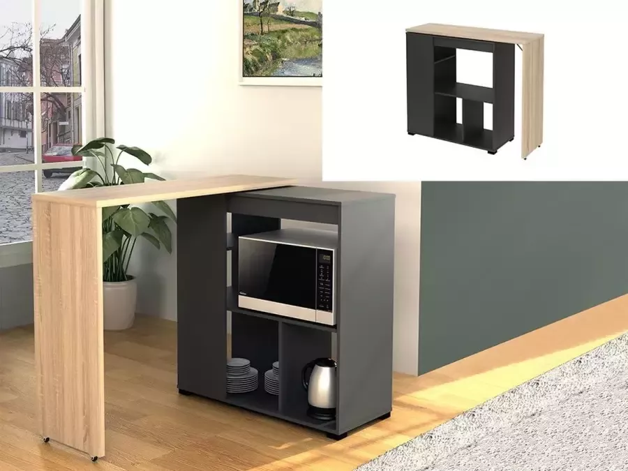 Vente-unique Draaibaar barmeubel met opbergruimte Naturel en antraciet SATURNE L 172 cm x H 100 cm x D 39.6 cm - Foto 3