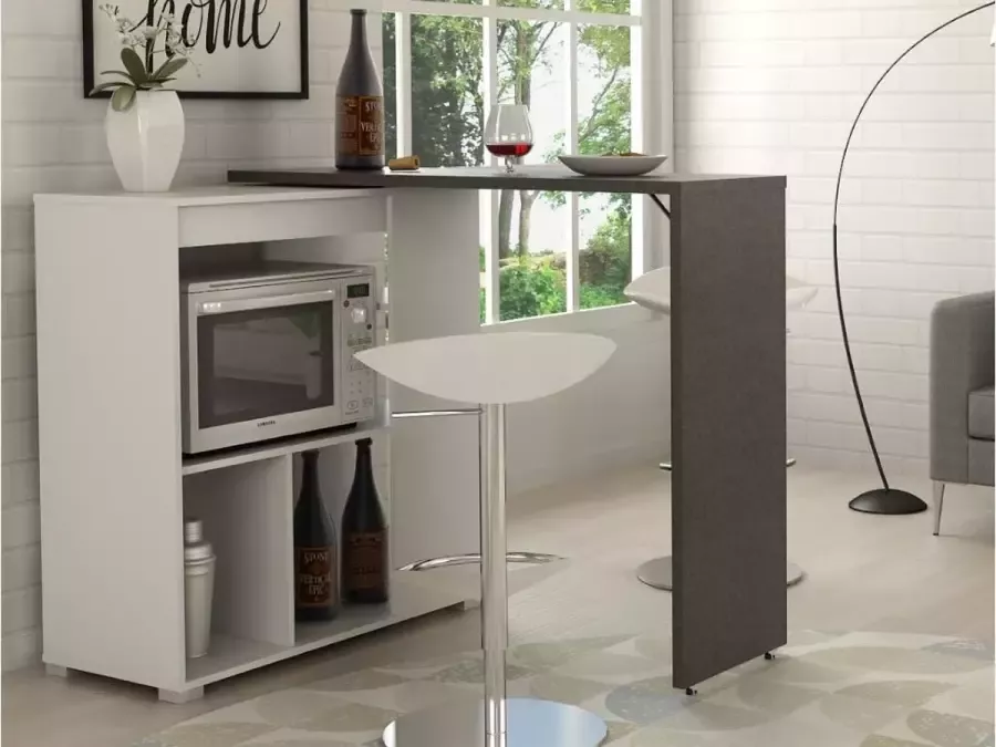 Vente-unique Draaibaar barmeubel SATURNE Wit en beton L 172 cm x H 100 cm x D 39.6 cm - Foto 5