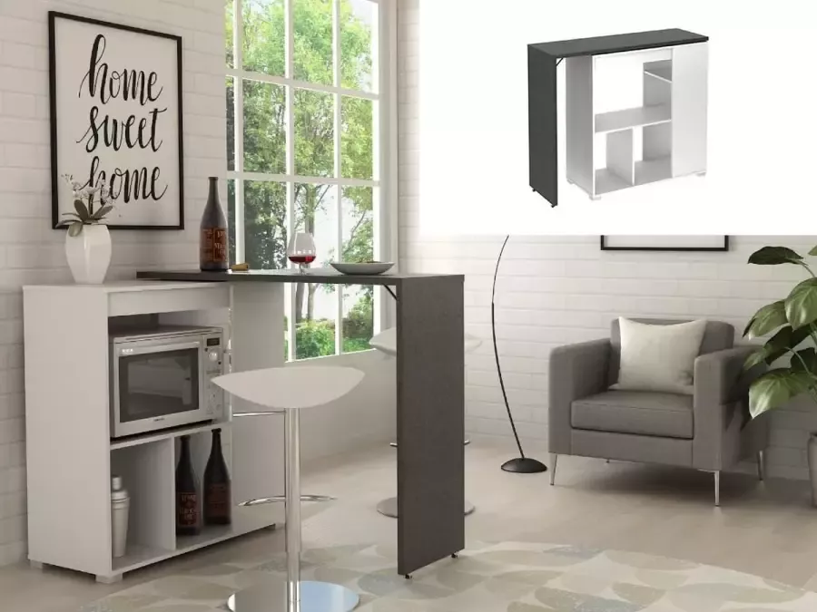 Vente-unique Draaibaar barmeubel SATURNE Wit en beton L 172 cm x H 100 cm x D 39.6 cm - Foto 3