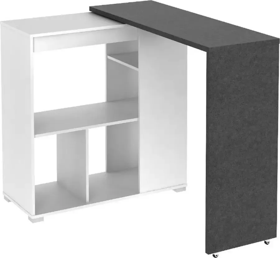 Vente-unique Draaibaar barmeubel SATURNE Wit en beton L 172 cm x H 100 cm x D 39.6 cm