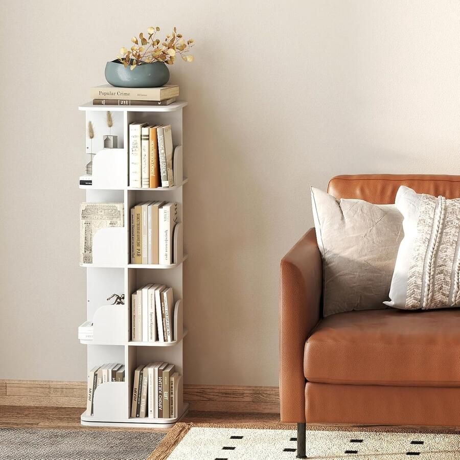 Draaibaar boekenkast Houten opbergrek 4 verdiepingen 360 graden roterend