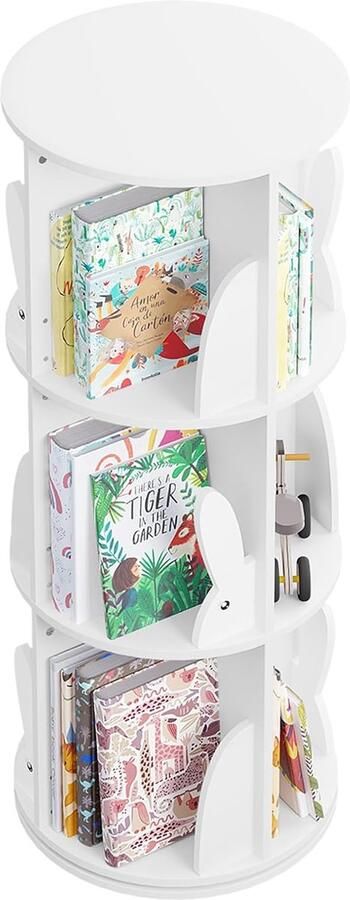 Draaibaar Kinderboekenkast met 3 Niveaus Ruimtebesparend Speelgoedrek voor Kinderkamer