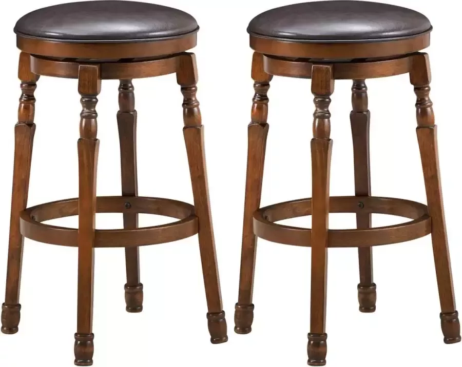 Draaibare barkruk 2-delige set draaibare kruk met 360 graden draaibare zitting retro barstoel met voetensteun gevoerde ronde kruk bistrokruk van natuurlijk hout voor keuken kroegen cafés (74 cm hoog)