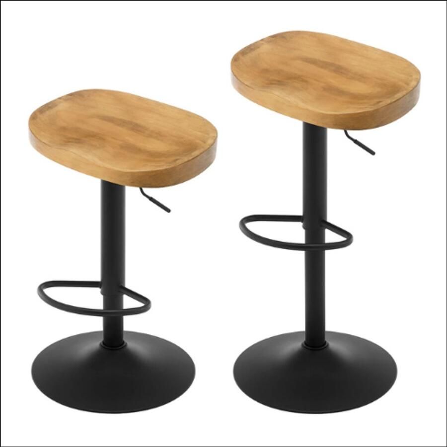 Draaibare barkruk Dark Wood – Industrieel – Hoog – Met voetsteun – 360° draaibaar – Verstelbare zithoogte 60-81 cm – Pinewood zitvlak – Stabiel metalen frame – Comfortabel – Multifunctioneel – Voor keuken bar café