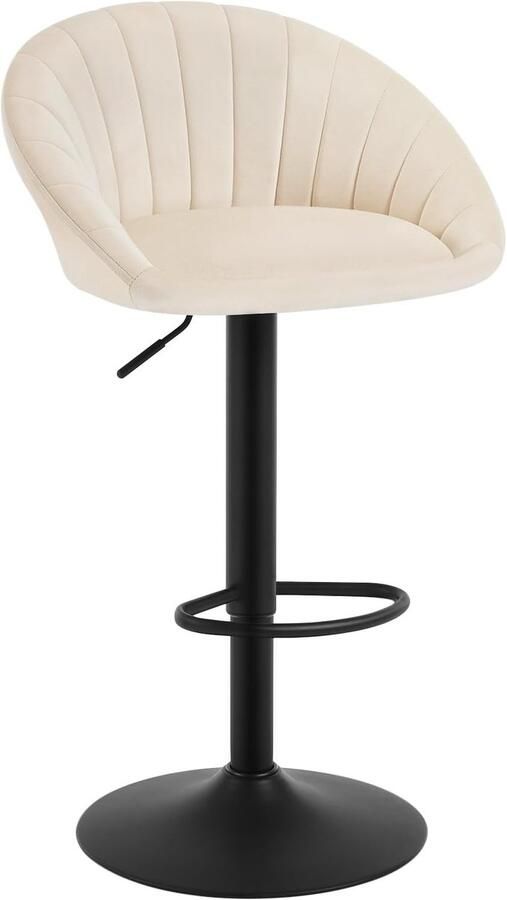 Furnibella Draaibare Barkruk – In Hoogte Verstelbare Barstoel met Rugleuning Fluweel & Metaal Beige