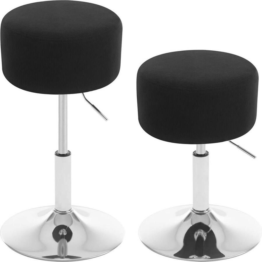 Rootz Living Rootz Draaibare Barkruk Make-up Kruk Verstelbare Vanity Kruk Corduroy Zitting Stabiele Metalen Basis 33 5 cm x (52-67) cm x 33 5 cm