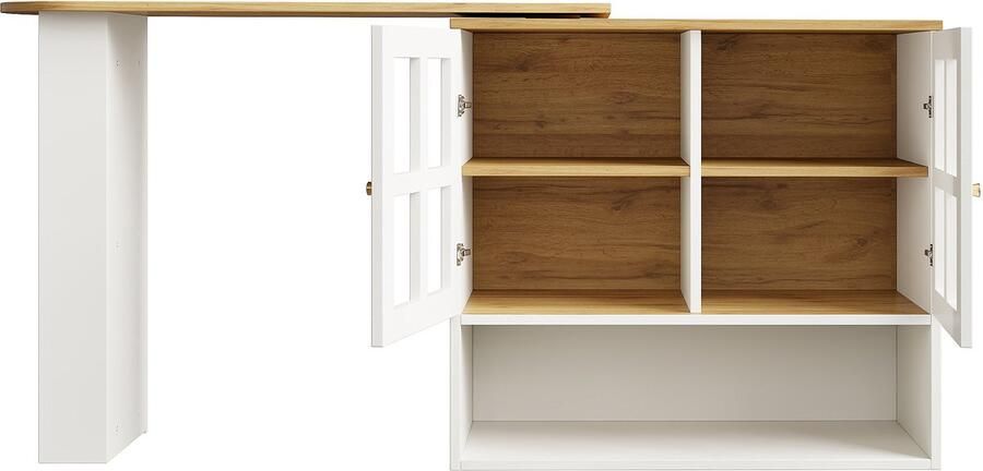 Draaibare Bartafel 138x39x102 5cm Sideboard Wit MDF 360 Graden Draaibaar Multifunctioneel Met Snackvak Vijf Planken Draaiend Kastmeubel Met Rekken En Glas Geschikt Voor Slaapkamer Woonkamer Eetkamer Modern Ontwerp