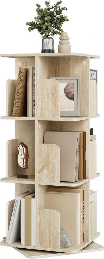 Draaibare Boekenkast 3 lagen Houtkleur Boekenrek Vierkant 40 X 40 X 94 Woonkamer Slaapkamer Leuk voor Kinderboeken