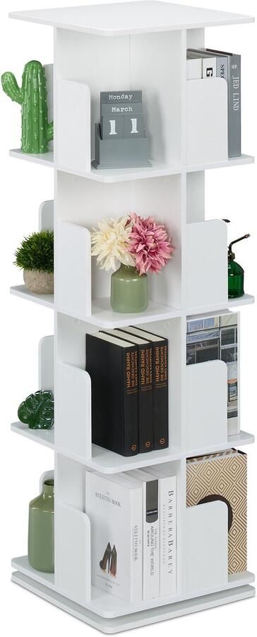 Draaibare boekenkast 4 etages 125 5 x 39 x 39 cm wit