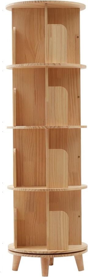 Draaibare Boekenkast 4 lagen Houtkleur Boekenrek 46 X 46 X 134 Woonkamer Slaapkamer Leuk voor Kinderboeken