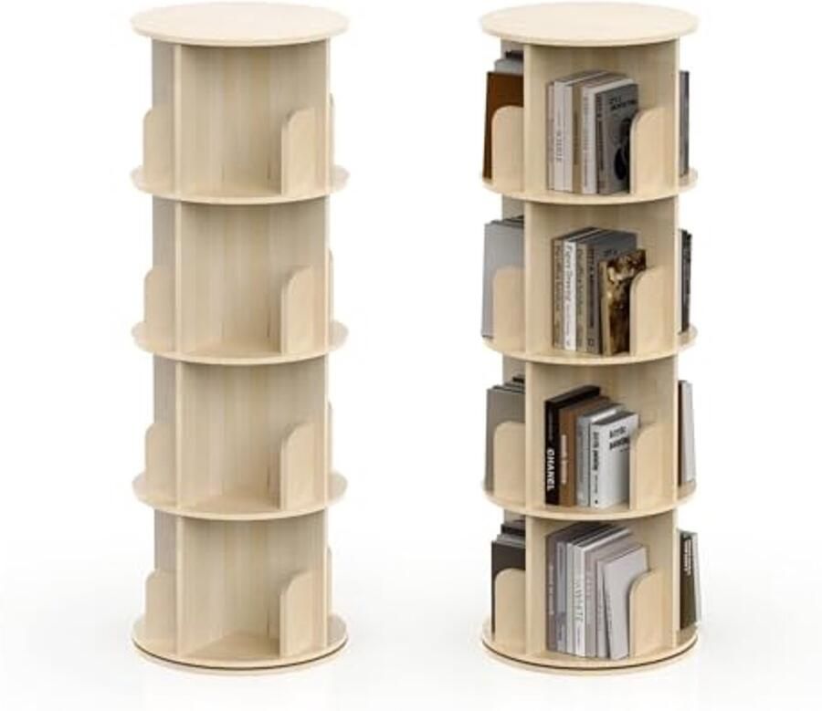 Draaibare Boekenkast met 4 Niveaus en Opbergruimte voor Thuis