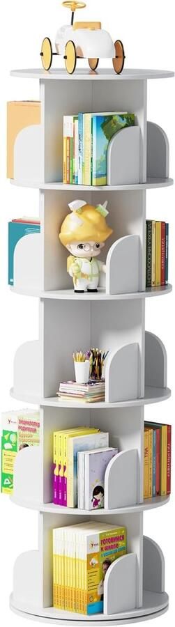 Draaibare Boekenkast Staand Rek met 5 Niveaus voor Thuis en Kantoor Ruimtebesparend Design