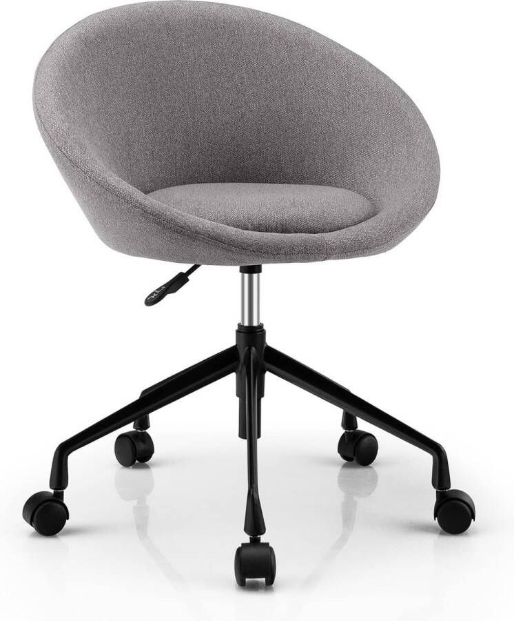 Draaibare bureaustoel conferentiestoel in hoogte verstelbaar computerstoel op wielen gestoffeerde stoel zonder armleuningen draaistoel van linnen en spons modern (grijs)