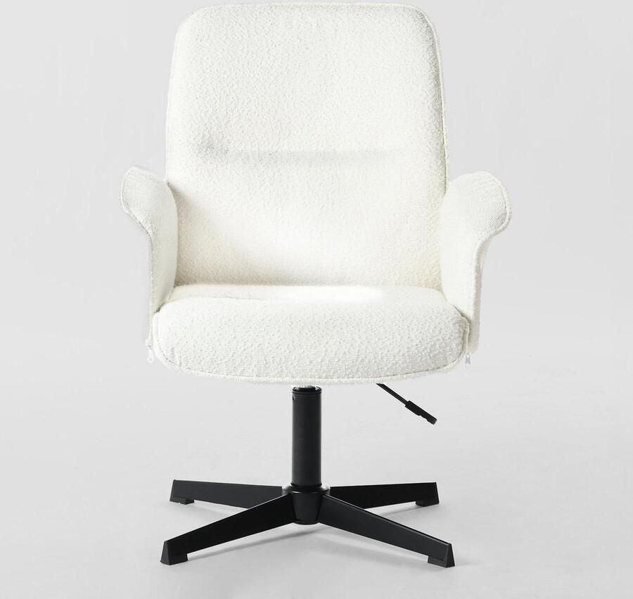 Draaibare bureaustoel In hoogte verstelbaar Kapstoel Boucléstof Studeerkamer wit 63x66x83-94cm Bureaustoel