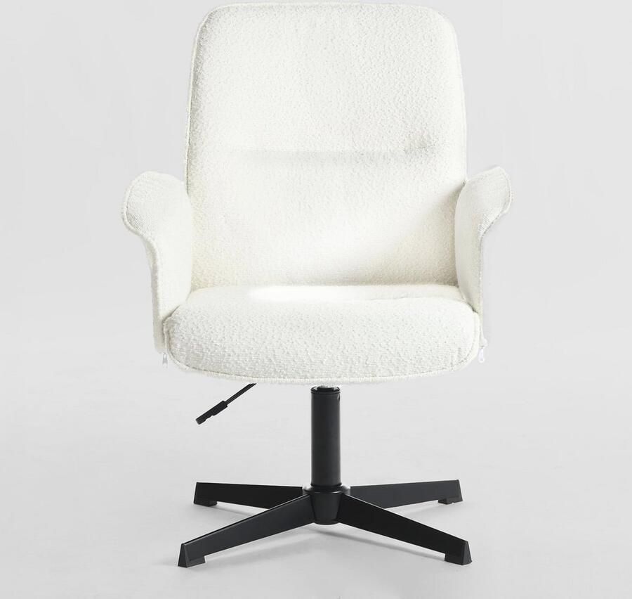 Draaibare Bureaustoel in Hoogte Verstelbaar met Boucléstof voor Studeerkamer Wit