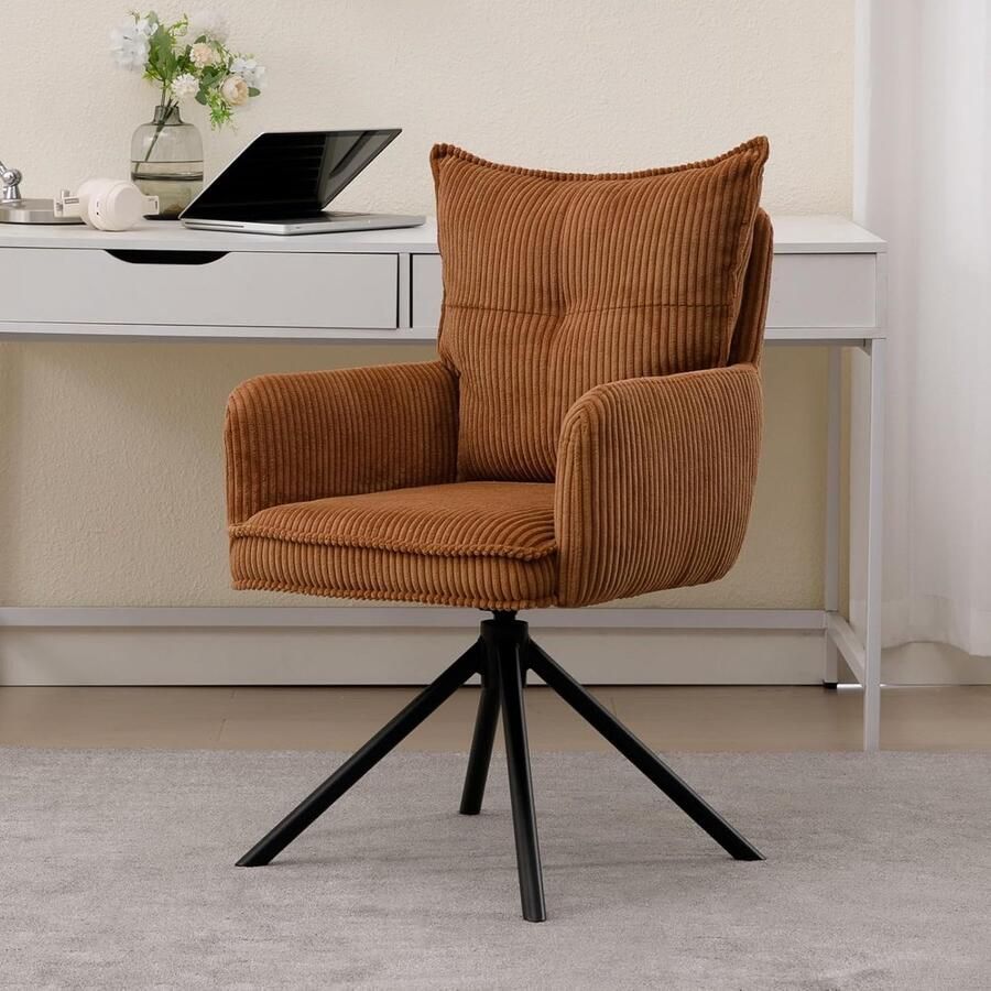 Draaibare bureaustoel zonder wielen in corduroy stof comfortabel en stijlvol